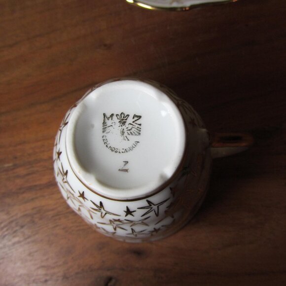 MZ Czechoslovakia vintage gold stars 6 oz teacup espresso & saucer (W5409) - Picture 8 of 11